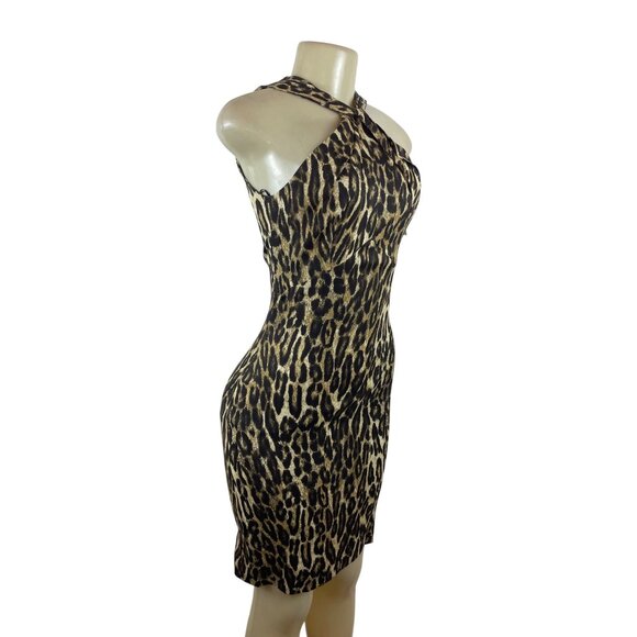 Michael Kors Leopard Print Halter Neck Bodycon Dress Size 2- NEW - Picture 2 of 9